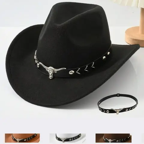1pc Unisex Retro Western Cowboy Hat With Horn Pattern, Suitable For Casual Wear, Western Cowboy Party, Stylish Hat
