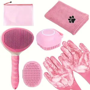 6-Piece Dog Grooming Set: Comb, Towel, Massage Brush, Cleaning Gloves, and Storage Bag - Gentle Grooming and Massage Tools for Dogs and Cats