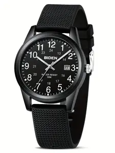 Men's Sports Watch, 5 Atm Waterproof, Easy to Read Arabic Numerals, Lightweight Plastic Case, Silicone Strap, Couple's Watch