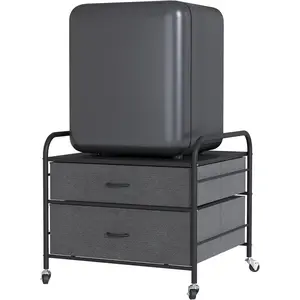 Mini Fridge Stand, 120LBS Mini Fridge Table, 2 Drawer Fridge Cart, Mini Fridge Stand with Storage, Metal Frame Iron Top, 4 Swivel Wheels for Home Kitchen, Black