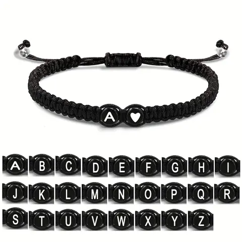 Heart Shaped Initial Bracelet, 26 Initial Charm Bracelet, Women Braided Bracelet, Heart Shaped Handmade Rope Adjustable Bracelet, Suitable for Mom Daughter Birthday Jewelry Gift Jewellery
