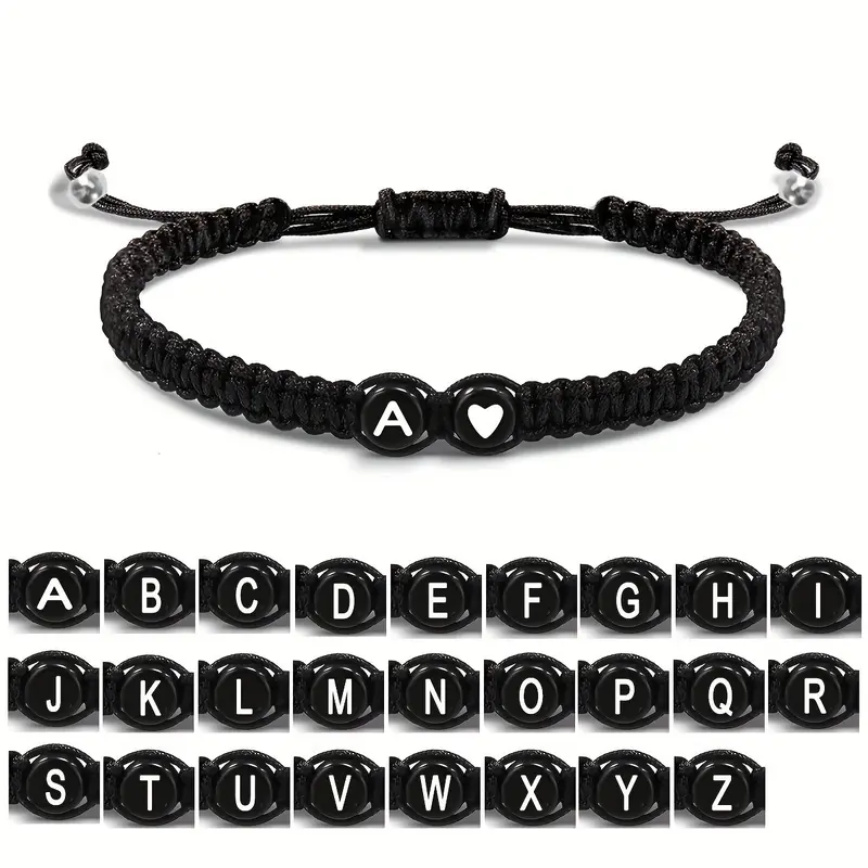 Heart Shaped Initial Bracelet, 26 Initial Charm Bracelet, Women Braided Bracelet, Heart Shaped Handmade Rope Adjustable Bracelet, Suitable for Mom Daughter Birthday Jewelry Gift Jewellery