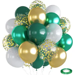 Balloons Green Gold White, 35pcs Dark Green White Metallic Chrome Green Gold Confetti Latex Balloons, Green Party Balloons Kit for Jungle Safari Dinosaur Birthday Party Wedding Baby Shower Decorations