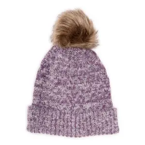 Women's Chenille-Eyelash Mix Fairisle Knit Beanie - Chenille Yarn Hats, 1-Size-Fit-Most, Pom Top, Snug Ribbing, Lightweight Warmth