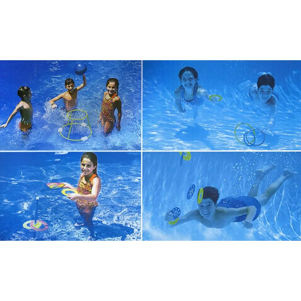 212 MAIN 4 In 1 Kids Inflatable Pool Float Game Set, Heavy-Duty Vinyl & Plastic Sports Pack with Basketball, Ring Toss, Dive Rings, UFO Discs, Heavy-Duty Vinyl And Plastic, 4-In-1 Kids Pool Game Set, Pool Floaties