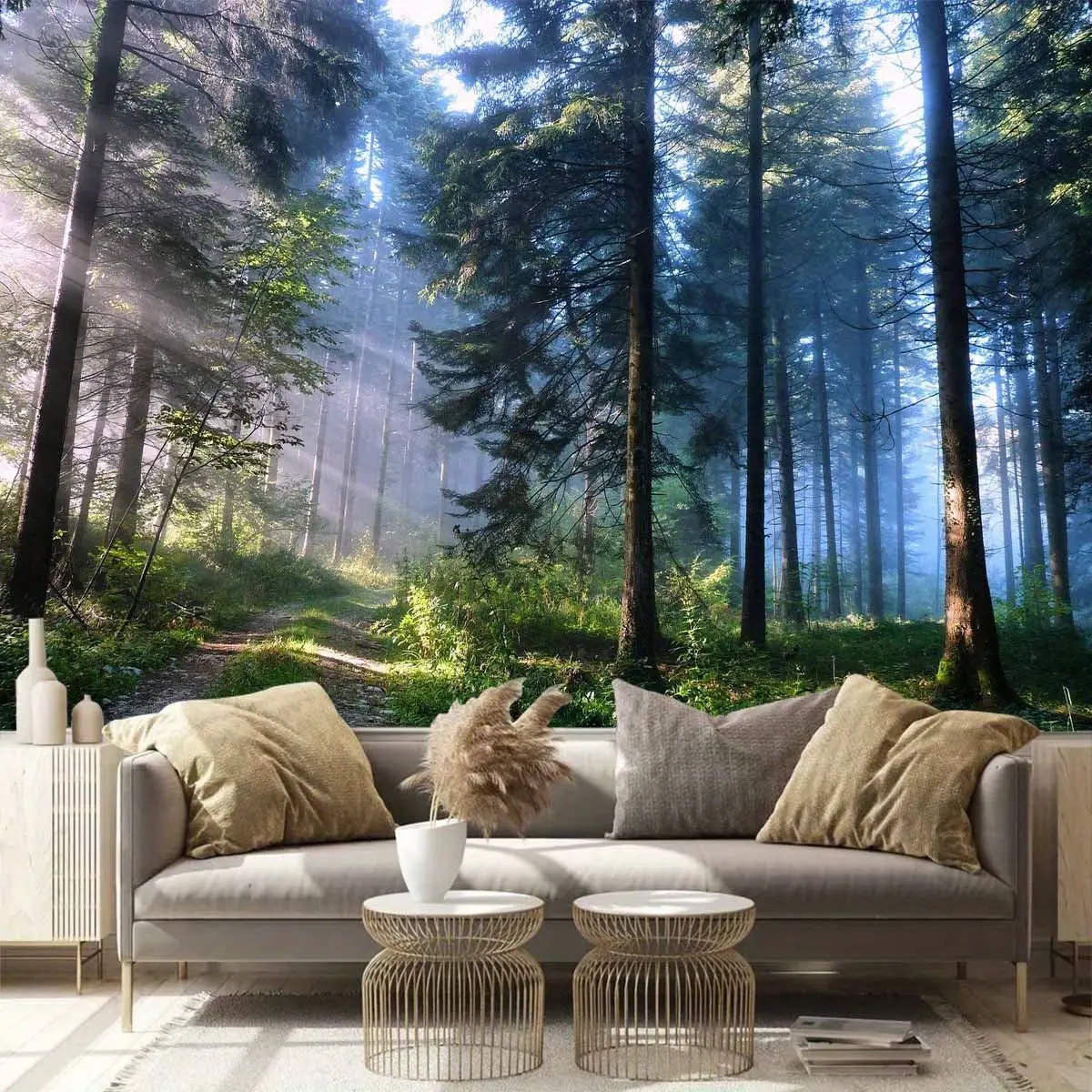1pc Enchanted Forest Tapestry Wall Decor - 85gsm Polyester Fabric, Horizontal Print with Sunlight Rays for Serene Woodland Vibe, Indoor Wall Art for Living Room, Bedroom Home Decor