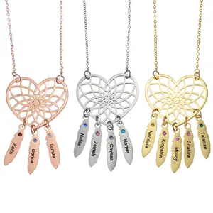 Personalized Heart Dream Catcher Multiple Name Necklace with Birthstone
