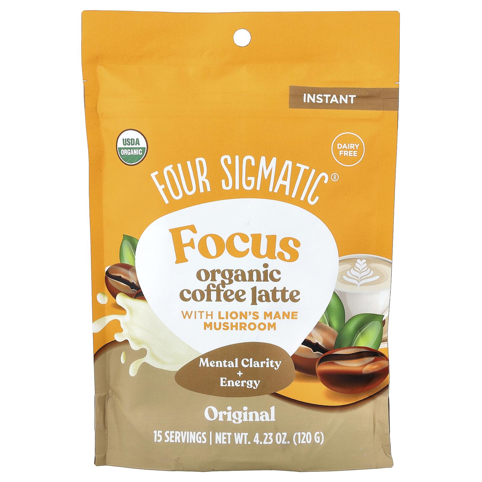 Four Sigmatic Focus, Organic Instant Coffee Latte With Lion's Mane Mushroom, Original, 4.23 oz (120 g)