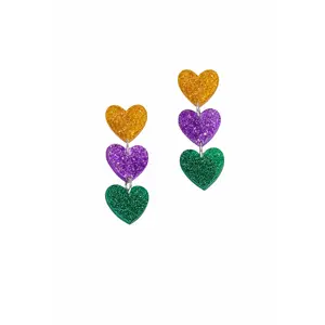 Mardi Gras Heart Earrings acrylic dangle