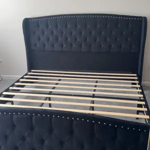 AMERLIFE Modern Bed Frame with Wingback Headboard, Velvet Upholstered Bed Frame with Handmade Button Tufted & Nailhead, Wooden Slats Support/Luxury Bedroom Furniture/Queen/King/California King Size/Best Gift Ideas/Christmas Gifts