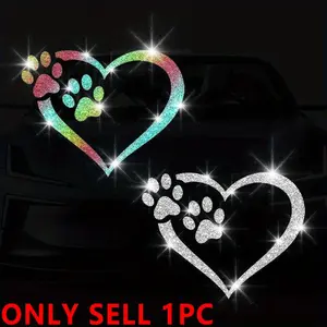 Car Stickers, Cute Paw Print Heart Pattern Car Decals, Waterproof Easy Stick Body Bumper Triangle Windshield Vehicle Exterior Decorative Accessories for Cars Motorcycles Trucks, Universal Car Sticker