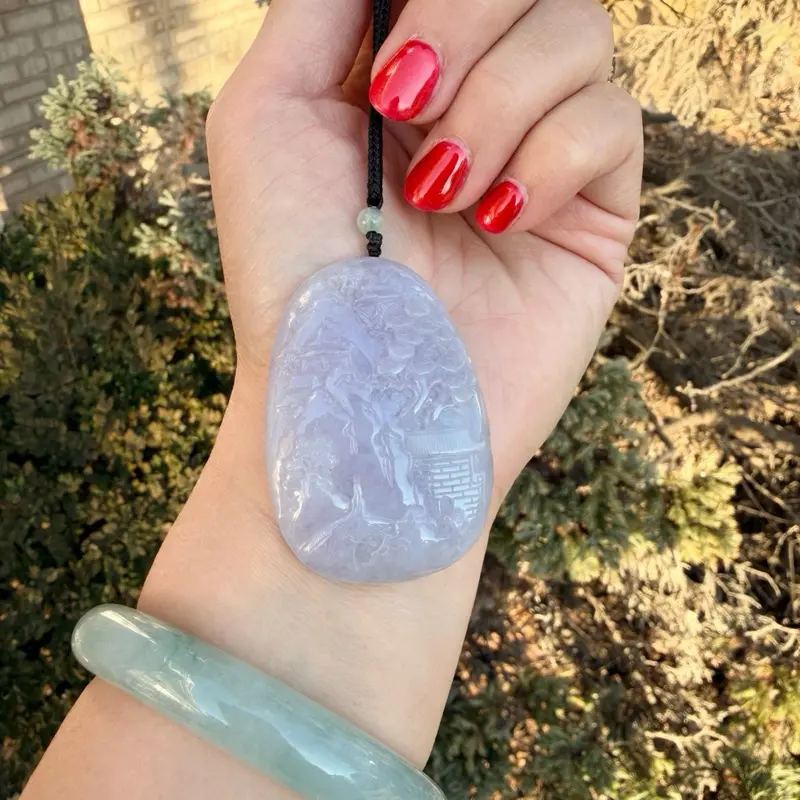 Natural Burmese Lavender Jadeite Pendant – “Lavender Stillness” | Hand-Carved Jade Art