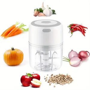 White electric garlic grinder: portable, USB-powered, 250ml, works for veggies, meat, fruits, ginger, chili—ideal Mother's Day present.