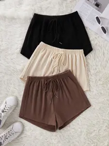 Women's Solid Color Tie Side Minimalist Fashion Shorts, Casual Fitted Shorts, Casual Comfy Breathable Shorts for Daily Wear, Ladies Bottoms for All Seasons