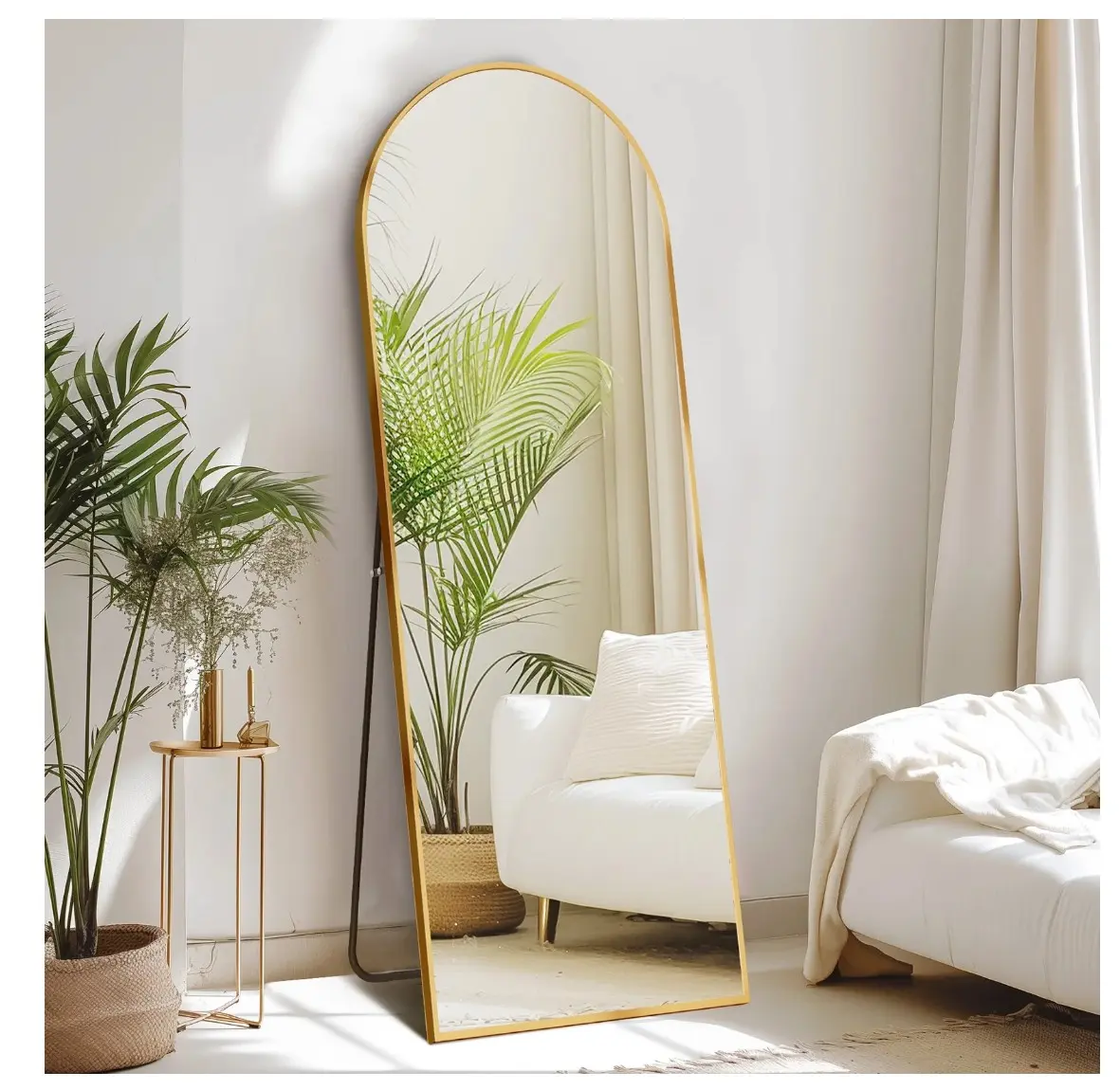 64"x21" High-Quality Arched Full Length Mirror, Aluminum Alloy Frame Ensures Stability, Standing Design for Bedroom, Gold