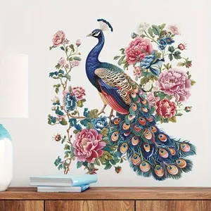 Romantic Peacock and Floral Wall Stickers: Animal Print Design for Home Decor - Suitable for New Year and Anniversary Celebrations Decorative Ornaments Flower Decoration Bird
