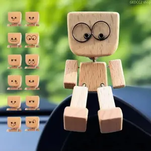 12-Piece Wooden Expression Statue Set, DIY Mini Figurine Kit with Assorted Discs & Carbon Brush Tool, Natural Wood Desk Decor for Office & Home Use