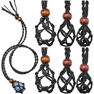 6 Pieces D20 Necklace Cord Empty Stone Holder Empty Necklace Holder Quartz Crystal Stone Cord, 3 Sizes Adjustable Cage Fish Netted for DIY Jewelry Making