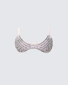 Elyra Silver Diamante Mesh Bra Top