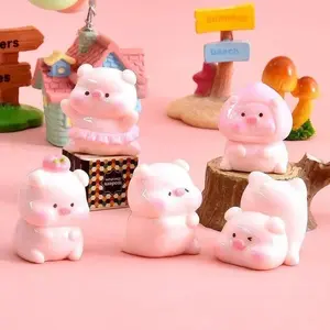 6 PCS Cute Cartoon Mini Peach Pink Pig Figurine Glow In The Dark Healing Theme Non Slip Durable Car Interior Console Decor Small Gift For Car Home Office
