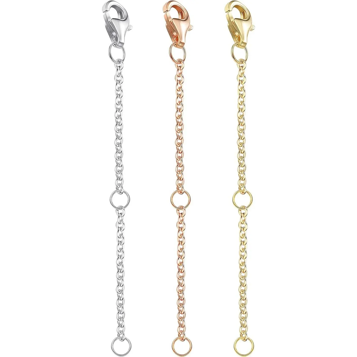 Milacolato 3Pcs Sterling Silver Necklace Chain Extenders in  Silver Strong Lobster Clasp Bracelet Anklet Necklace Extenders Set for Women Adjustable Length 2"