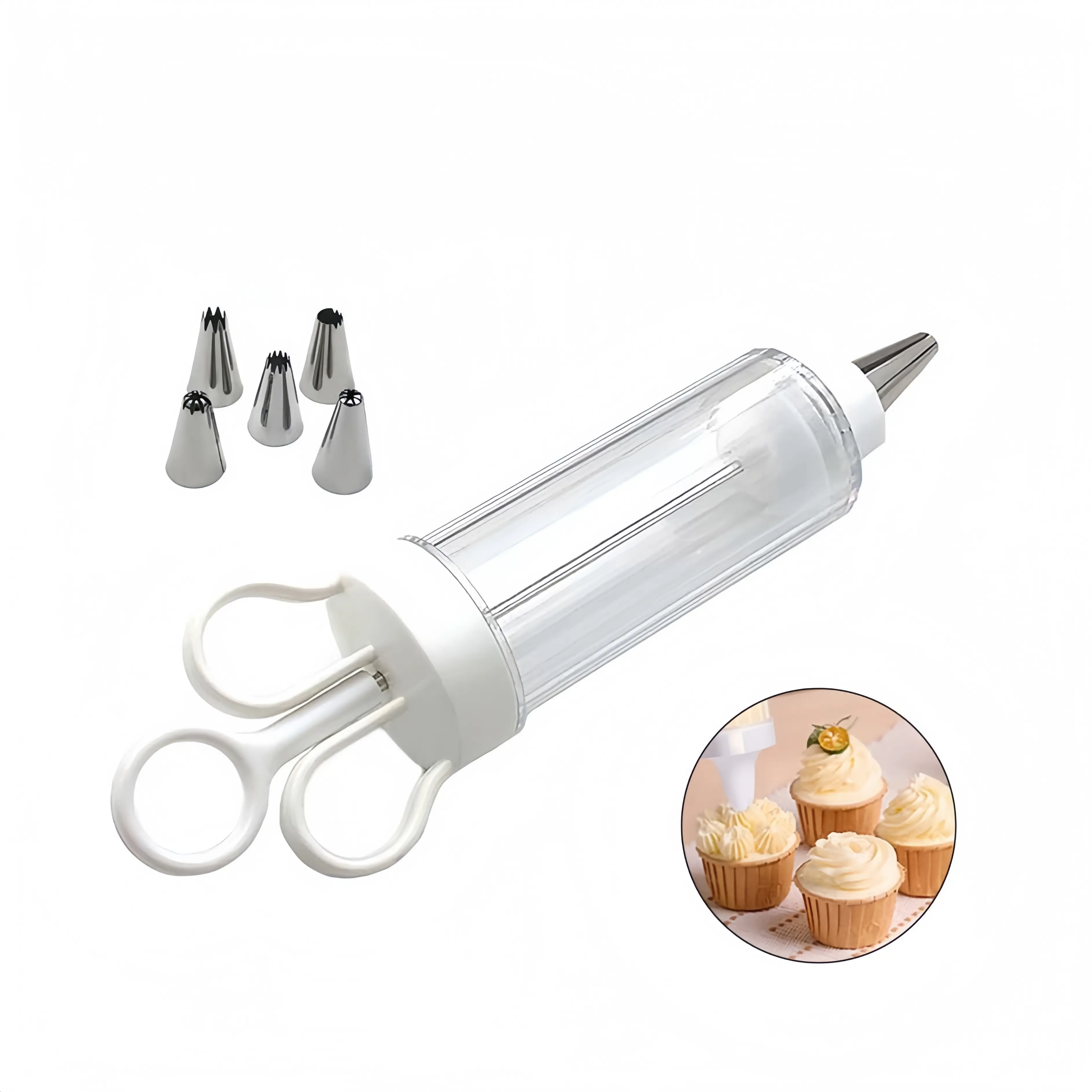 1Set Stainless Steel Cake Decorating Gun Kit with 6 Icing Nozzles - Cupcake Injector Piping Set for Cake & Deviled Egg Decoration, Pastry Icing Tools kitchen gadgets-MM1