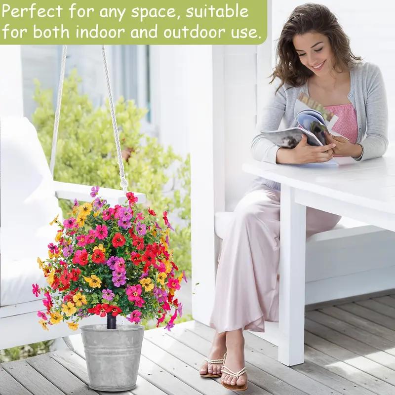 Artificial Flowers for Outdoor Indoor Garden Home Decoration, Plastic Faux Flowers, Faux Flower Daisy with Eucalyptus Leaves Fake Plants Greenery Boxwood Porch Patio