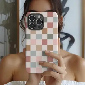 BOHO CHECKERED Case Cute Neutral Phone Cover For IPhone 16 15 14 13 12 Pro Max Plus Mini  Phone Gift For Her Sweet