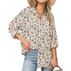 Women’s Button-Up Shirt, Long Sleeve, Cotton Gauze/Linen, Casual, Loose Fit, Collar, Bohemian Style, Spring Blouse