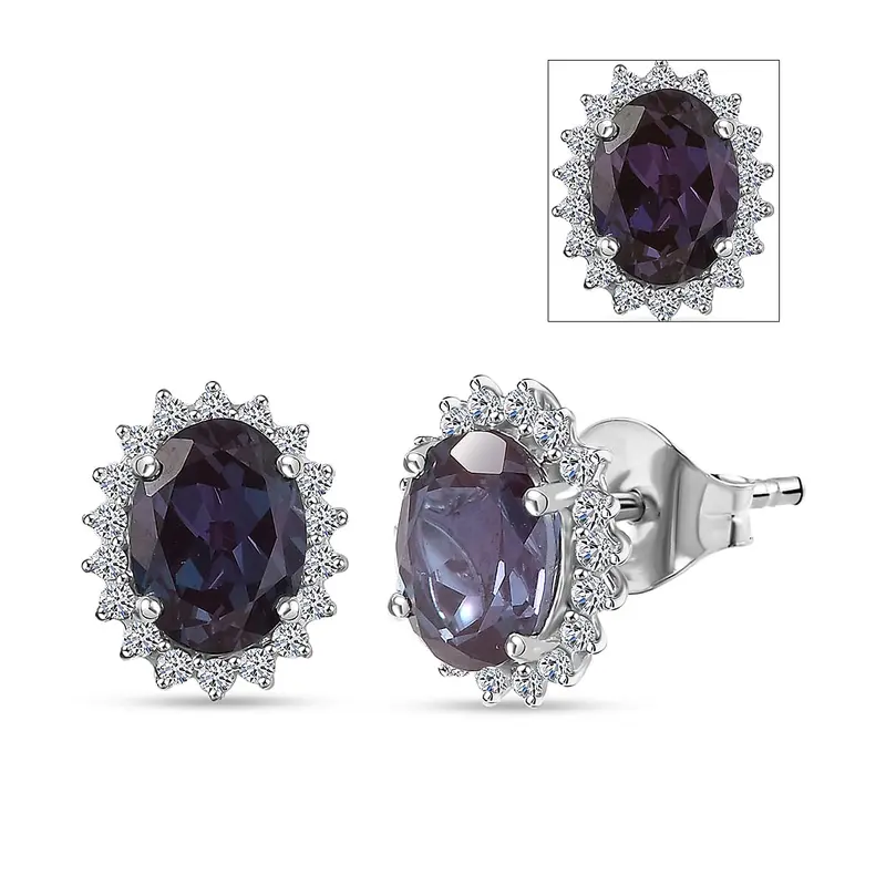 Certified & Appraised AAA Luxuriant Lab Grown Alexandrite and G-H SI Lab Grown Diamond 3.60 ctw Earrings in 10K White Gold Christmas Gifts