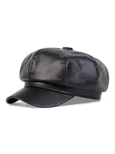 Unisex PU Octagonal Beret Hat, Casual Trendy Hat, Casual Fitted Plain Design, Outdoor Sun Protection, Spring & Fall Travel Beach Vacation Accessory