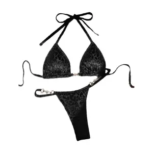 Leopard Pearl Mini Micro Thong Bikini Swimsuit