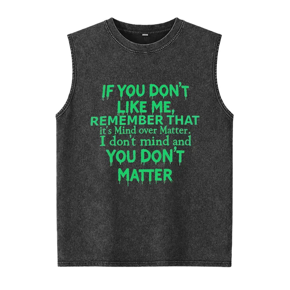 Plus Size Women's Mind Over Matter Washed Vest Featuring Bold Statement Text for Casual Spring and Summe