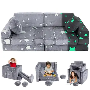 13PCS Modular Kids Play Sofa, Toddler Couch, Children's Combination Sofa, Bedroom & Playroom Furniture, Universal For Boys & Girls, For Playing, Creating And Sleeping