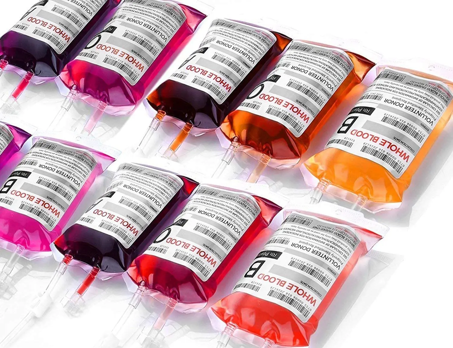 Halloween 10 Pack Blood Bags for Drinks, IV Bags for Drinks, Halloween Party Set | IV Bags for Drinks – Syringe-Fill Pouches, Each with Blood Type Label & Leak-Proof Clip. Halloween Party Drinks & Decor WYNK Disposable Fruit