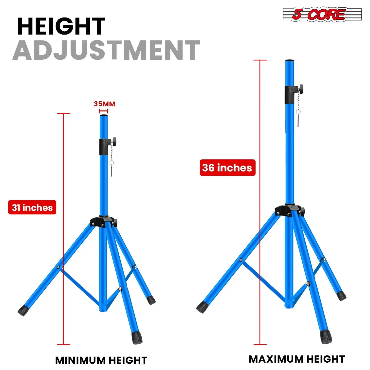 2-Piece Adjustable Tripod Speaker Stands - 31-36 Inches, 132lbs Capacity with Durable Carrying Bag
