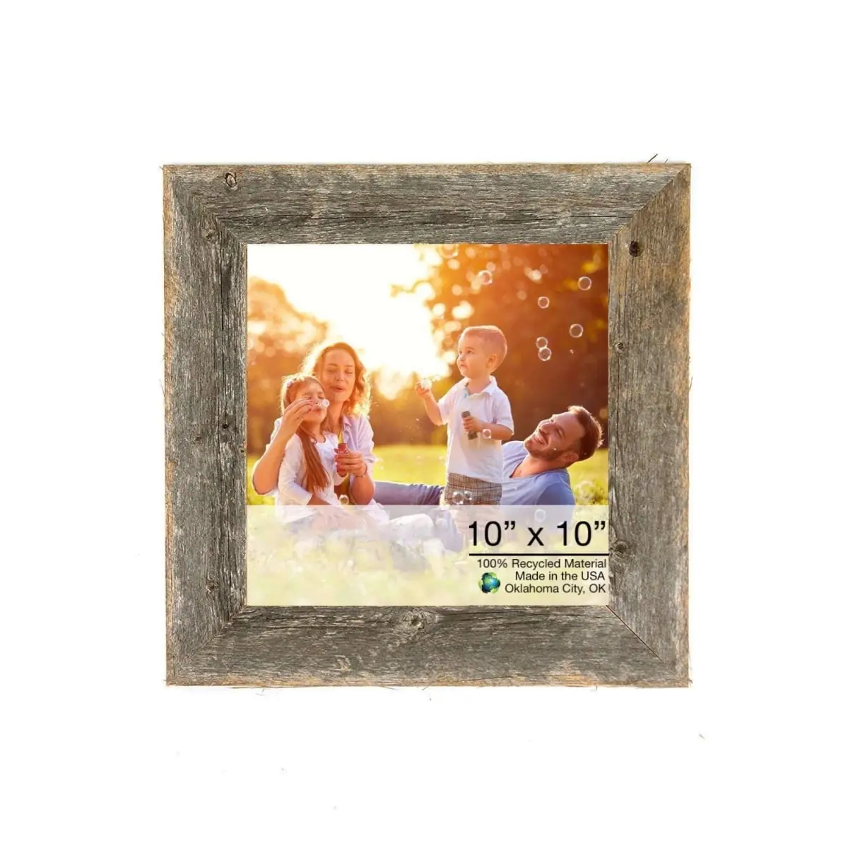 212 MAIN Picture Frame, 10x10 Rustic Reclaimed Wood, Handmade Farmhouse Style with Distressed Look for Baby Nursery Decor, Wall or Tabletop, Rustic Picture Frames, Unique, Square Frame