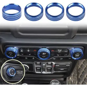 Air Conditioner Headlight Center Consoles Switch Knob Cover Trim for 2018-2025+ Jeep Wrangler JL JLU Gladiator JT 4xe Interior Accessories, Blue Aluminum Alloy 4pcs