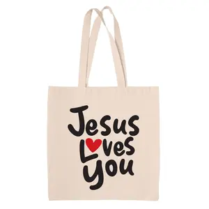 Jesus Loves You Heavy Canvas Tote Bag - Carry Your Faith Everywhere