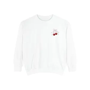 Cherry Comfort Colors Sweatshirt, Cute Girly Jumper Cozy Pullover Long Sleeve, Unisex Garment-Dyed