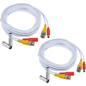 2-Pack 25ft HD Video Power Security Camera Cables Pre-made All-in-One Extension Wire Cord with BNC Connectors for CCTV Security Camera (White)