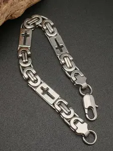 A stainless steel hollow cross bracelet for retro men, a silver Byzantine handmade chain bracelet, and fashionable punk jewelry, Fashion Cross Bangle