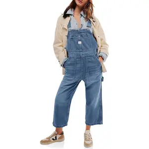 Imily Bela Womens Denim Overalls Casual Loose Fit Bib Adjustable Strap Wide Leg Capri Jean Jumpsuits