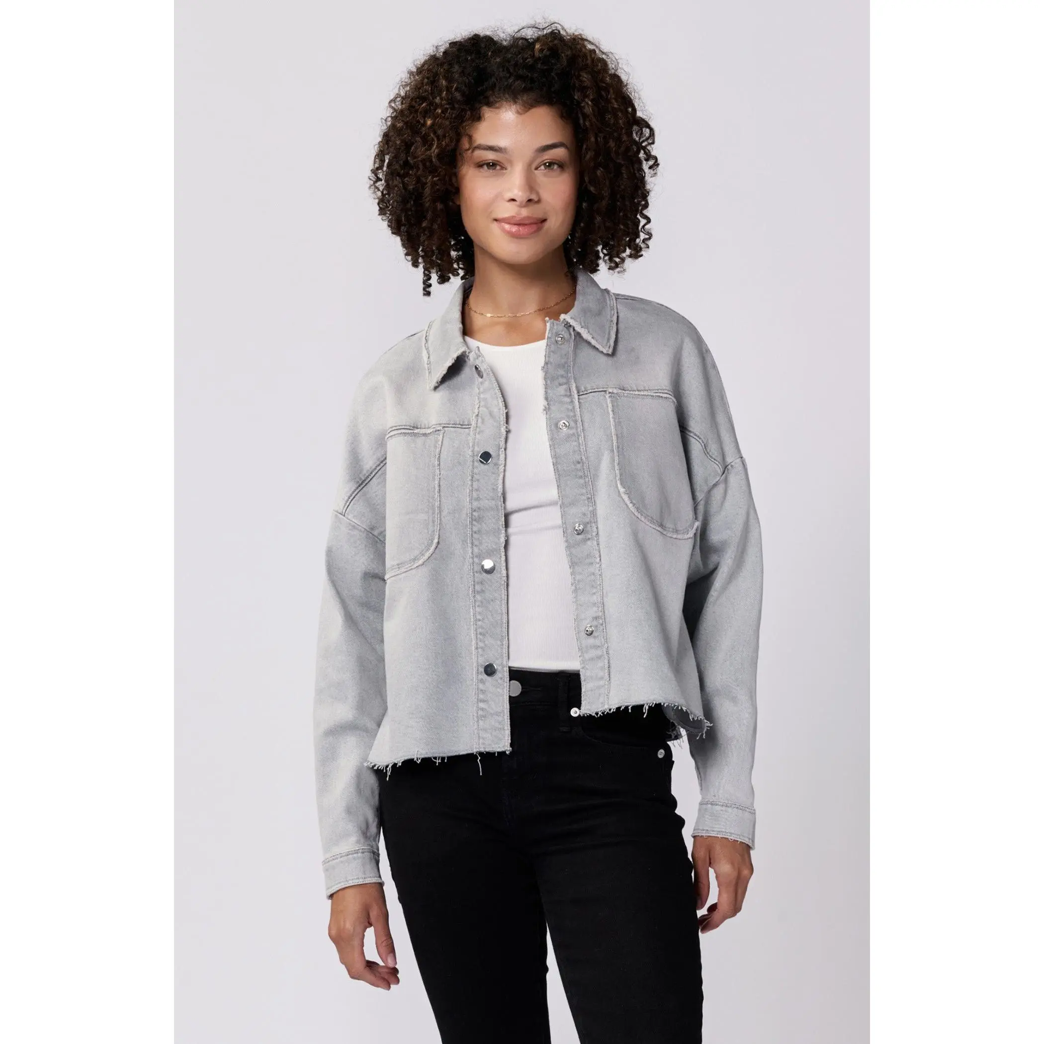 GINA CROPPED DENIM BOXY JACKET DOVEY