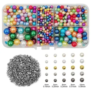 Nonporous Pearl Bead Assortment Set, 1 Set Hand Press Rivet Pearl Studs Nails for Hats/Shoes/Clothes, DIY Beads Making Supplies, Bead Mix, Diy Beading Accessories