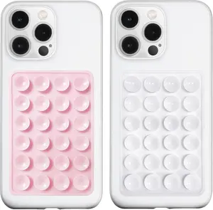 Anteel 2 Pack Silicone Suction Phone Case Mount with 24 Strong Suction Cups for Hands-Free Mirror & Shower Phone Holder LightPink&White Universal Compatibility