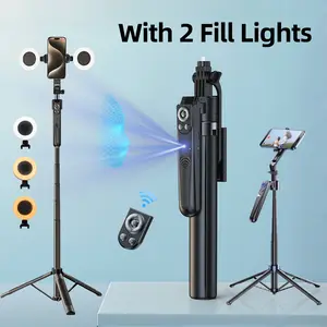 360 Rotation Selfie Stick,Tripod Remote with 2 Fill Lights,Auto Face Tracking Phone Holder, 70" Phone Camera Tripod Stand with Remote for Content Creator Vlog Live Stream Video Recording