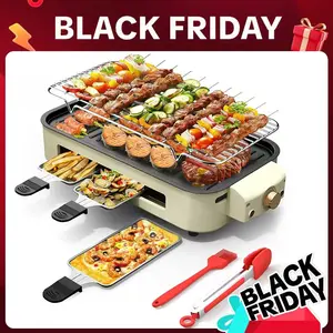 AORAN KITCHEN 1800W Indoor Electric Smokeless BBQ Grill with Non-Stick Coating Stainless Steel Grilling Universal Griddle for Home Korean BBQ Multi-Function Cooking