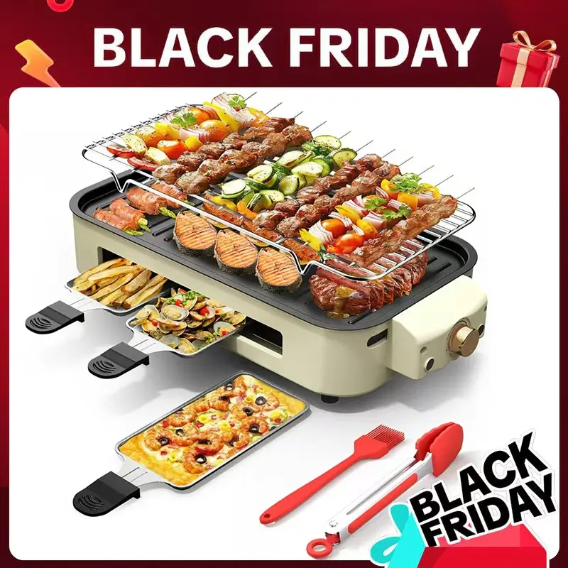 AORAN KITCHEN 1800W Indoor Electric Smokeless BBQ Grill with Non-Stick Coating Stainless Steel Grilling Universal Griddle for Home Korean BBQ Multi-Function Cooking