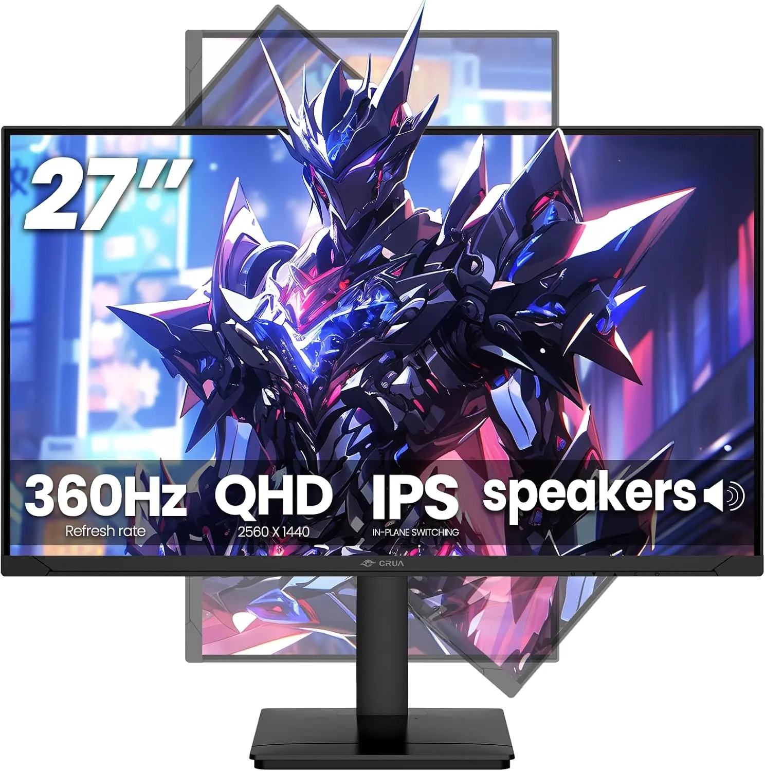 CRUA 27-Inch 360Hz QHD 2560x1440 IPS Gaming Monitor with Height-Adjustable Vertical Stand, PC Accessories for Gamer Stuff, PC Gaming Focus Display
